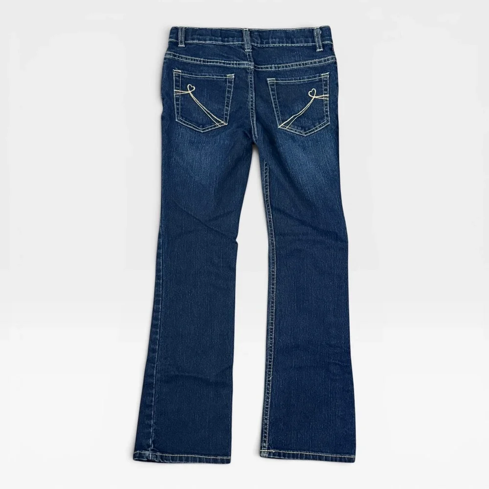 The Childrens Place Girls Blue Stretch Denim Bootcut Jeans Heart Embroidery 10